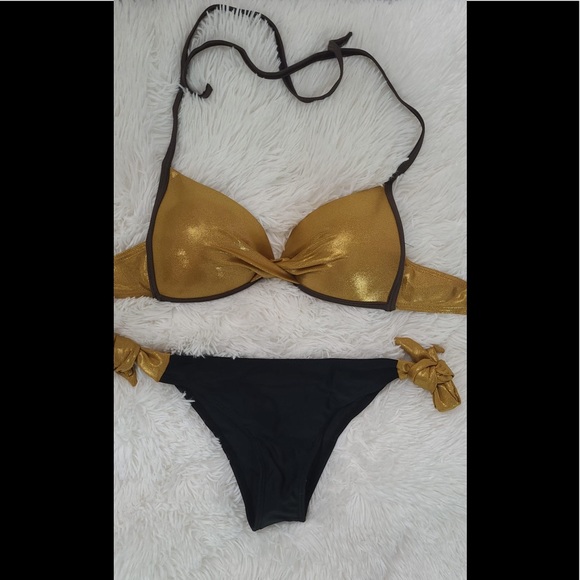 Boutique quality sexy halter bikini brNd new bandage shiny bordered bikini set - Picture 2 of 5